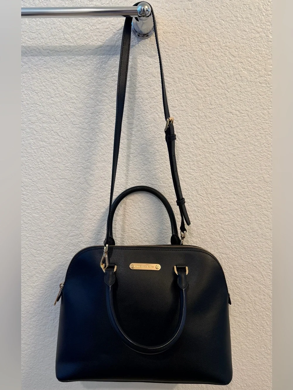 Michael Kors Black Dome Satchel with Gold Hardware
